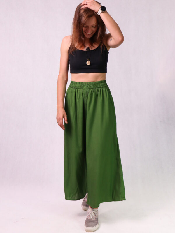 LEJBY Szerokie spodnie palazzo z wiskozy Zielone