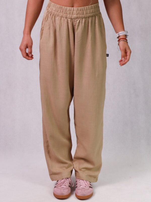 CZILERKI Luźne spodnie z lnu, wiskozy i bawełny, beżowe