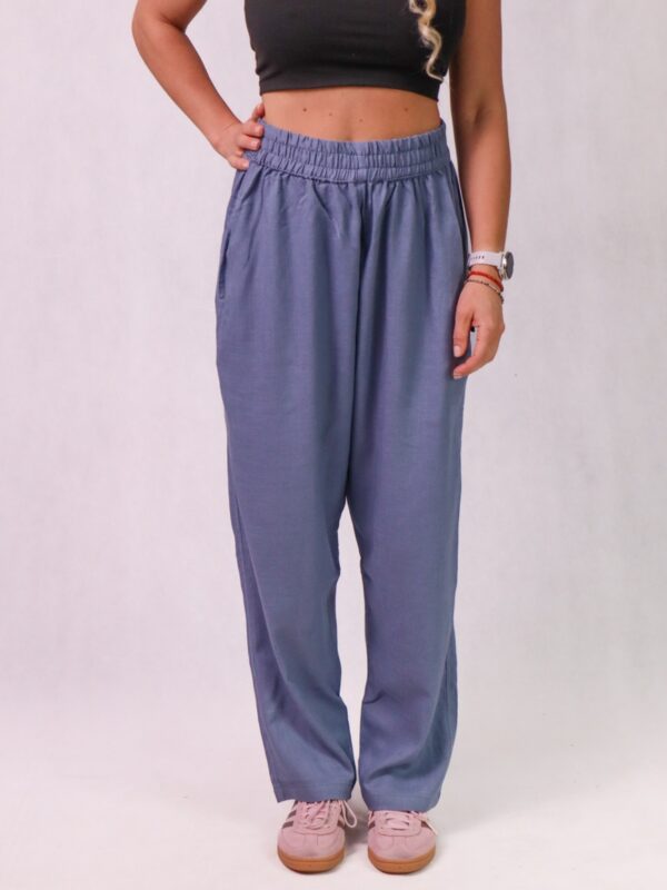 CZILERKI Luźne spodnie z lnu, wiskozy i bawełny, niebieskie