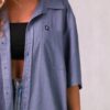 Koszula unisex, luźny krój, bawełna/len/wiskoza, niebieska