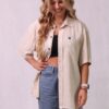 Koszula unisex, luźny krój, bawełna/len/wiskoza, kremowa