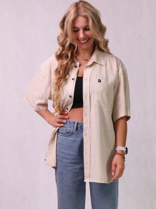 Koszula unisex, luźny krój, bawełna/len/wiskoza, kremowa