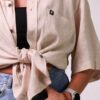 Koszula unisex, luźny krój, bawełna/len/wiskoza, kremowa
