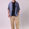 Koszula unisex, luźny krój, bawełna/len/wiskoza, niebieska