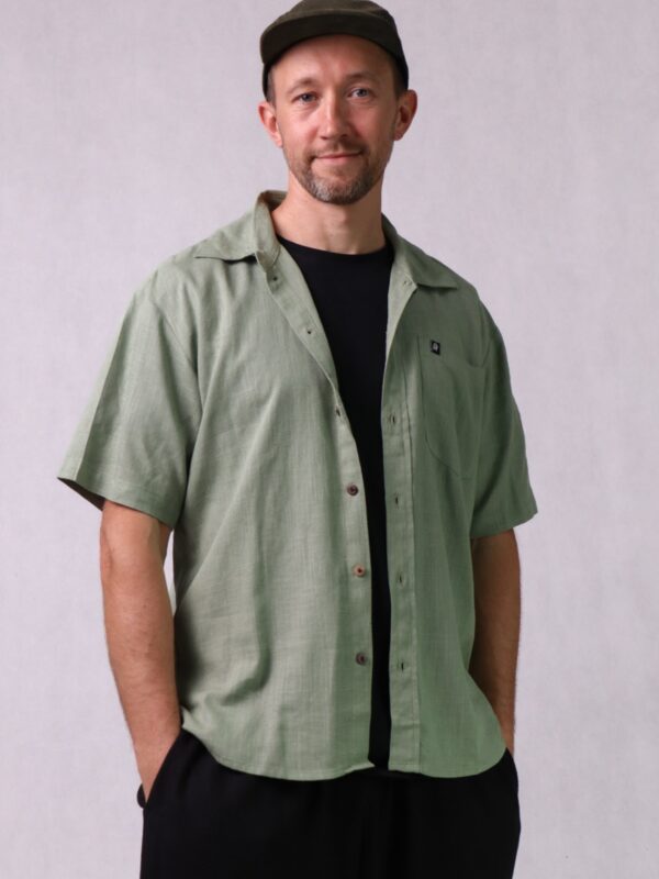 Koszula unisex, luźny krój, bawełna/len/wiskoza, zielona