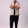 Koszula unisex, luźny krój, bawełna/len/wiskoza, kremowa