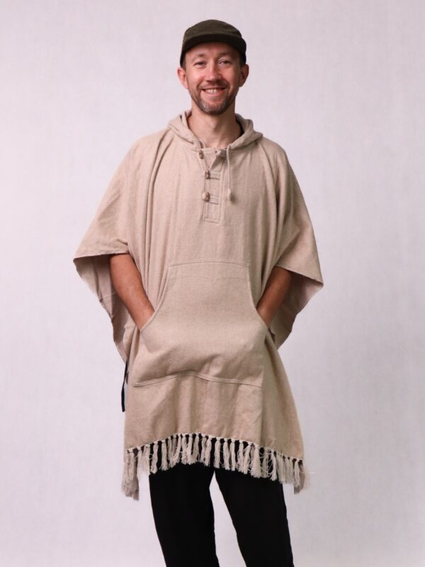 Ponczo z Nepalu z bawełny gheri kremowe