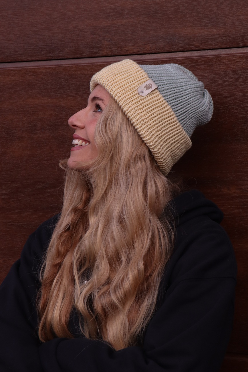 Wyprzedane! Czapka merino dwustronna Masełkowo-pistacjowa