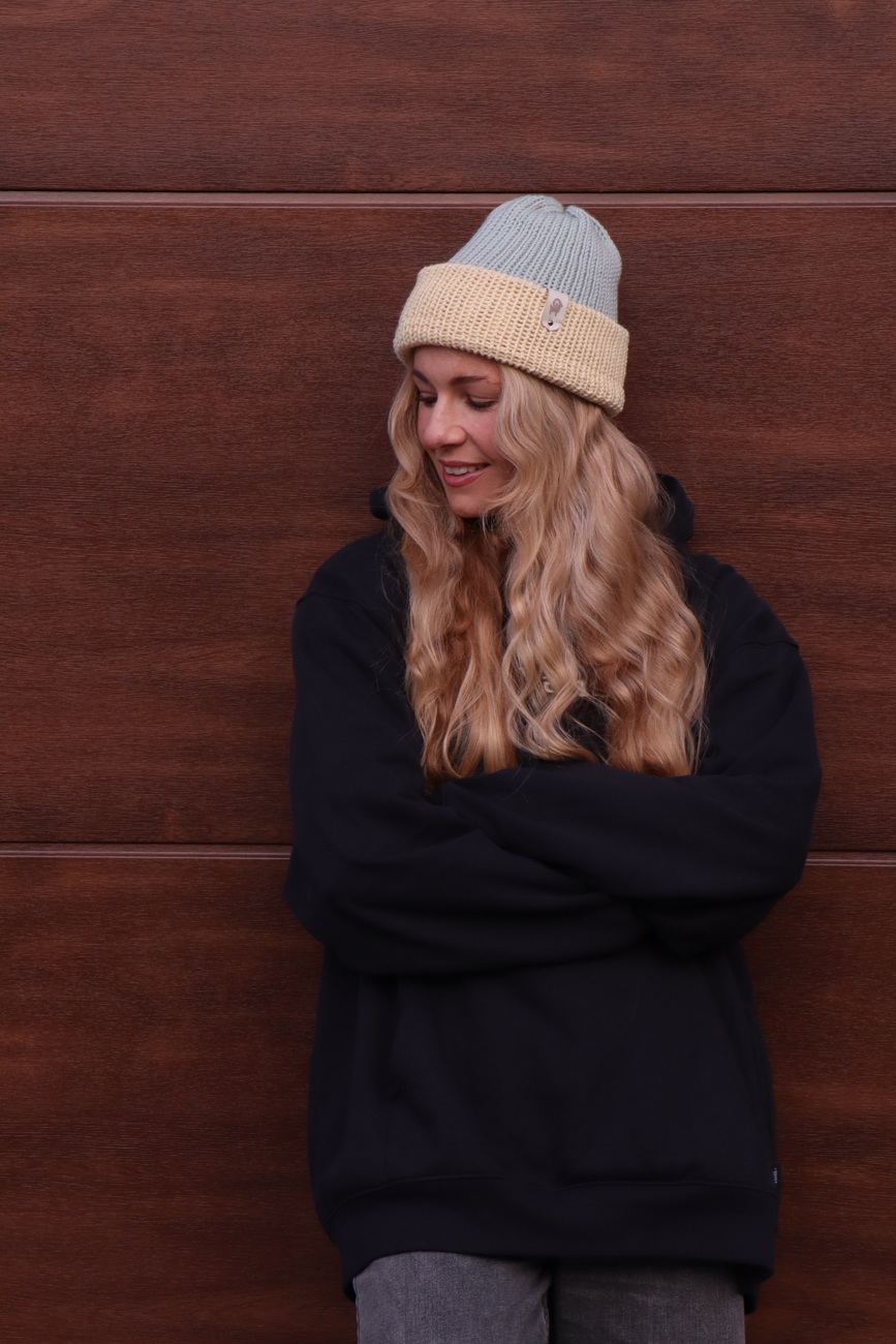 Wyprzedane! Czapka merino dwustronna Masełkowo-pistacjowa - obrazek 2