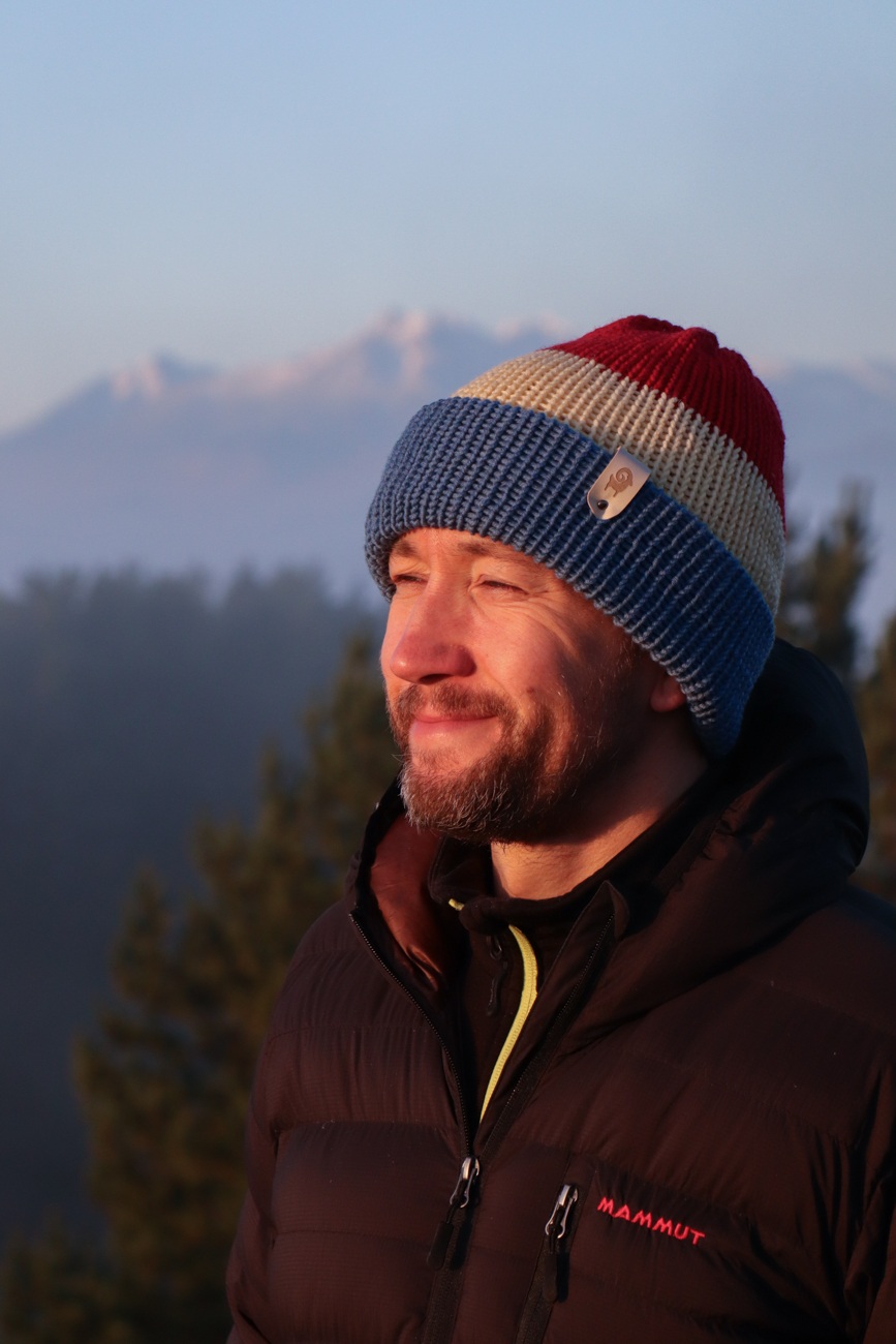 Czapka merino dwustronna Czerwono-masełkowo-niebieska - obrazek 4