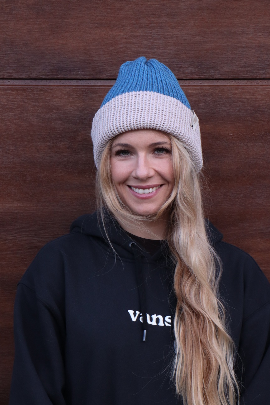 Czapka merino dwustronna Niebiesko-beżowa - obrazek 3