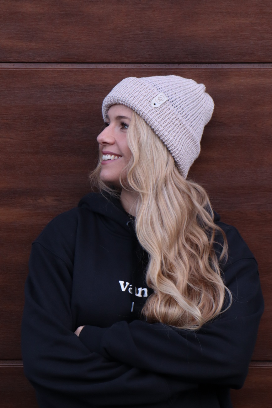 Czapka merino dwustronna Niebiesko-beżowa - obrazek 4