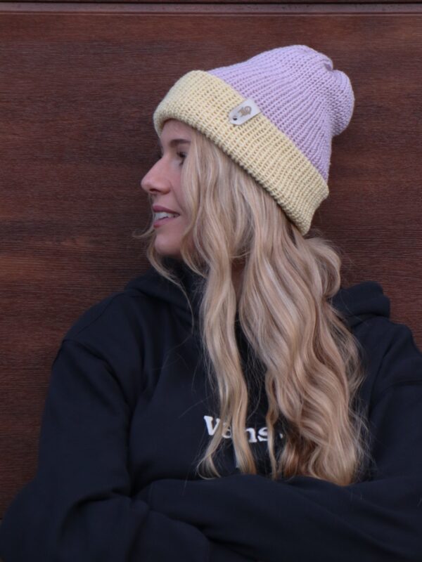 Czapka merino dwustronna Różowo-masełkowa