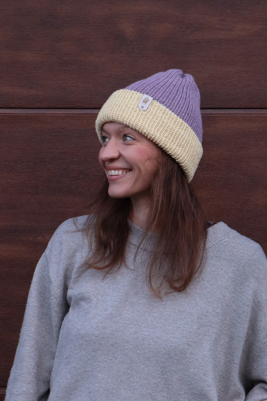Czapka merino dwustronna Lawendowo-masełkowa - obrazek 4