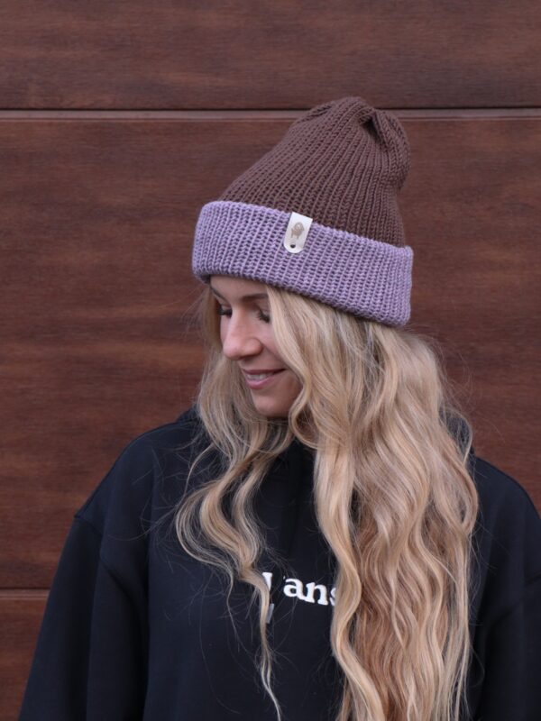 Czapka merino Brązowo-lawendowa
