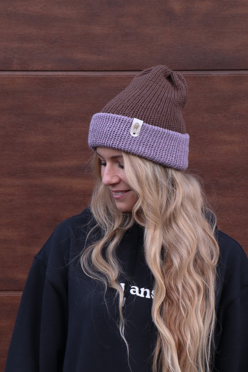Czapka merino Brązowo-lawendowa