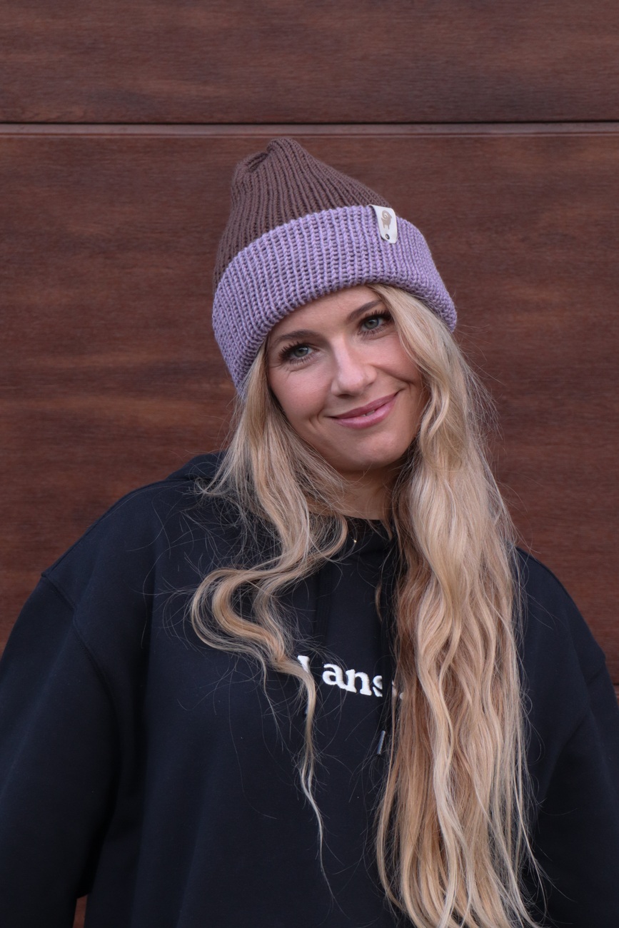 Czapka merino Brązowo-lawendowa - obrazek 2