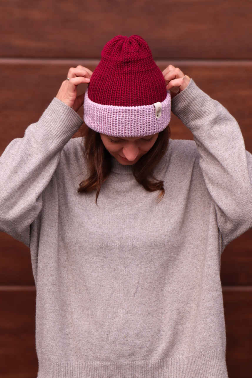 Czapka merino dwustronna Burgundowo-różowa - obrazek 3