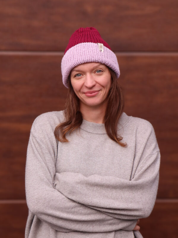 Czapka merino dwustronna Burgundowo-różowa