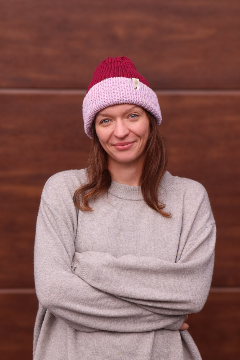 Czapka merino dwustronna Burgundowo-różowa