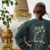 Longsleeve oversize Good Things Take Time - zielony marmur