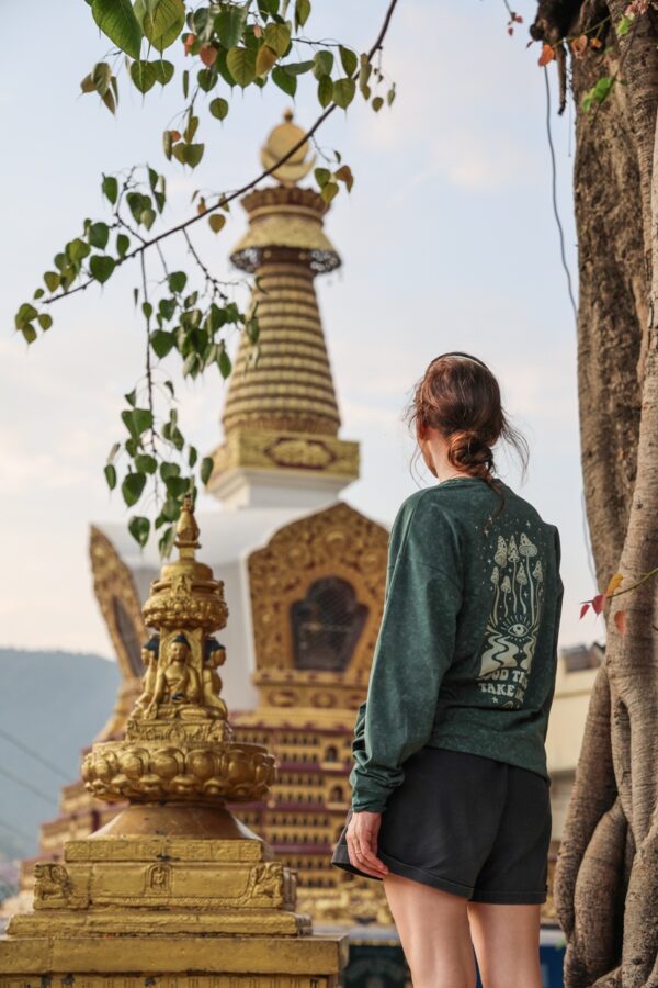 Longsleeve oversize Good Things Take Time - zielony marmur