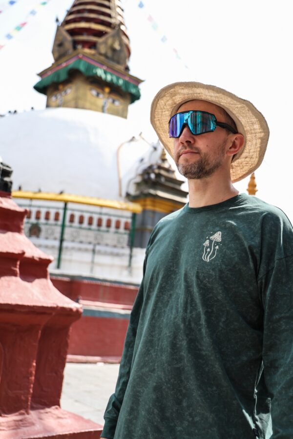 Longsleeve oversize Good Things Take Time - zielony marmur