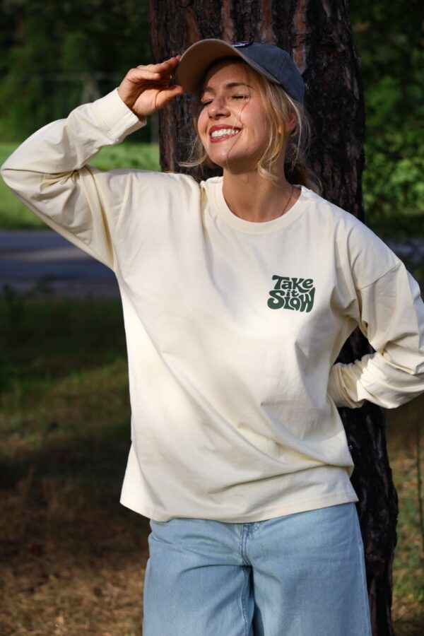 Longsleeve oversize Take It Slow - masełkowy