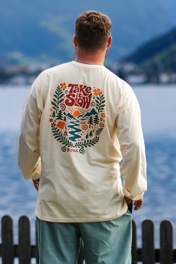 Longsleeve oversize Take It Slow - masełkowy